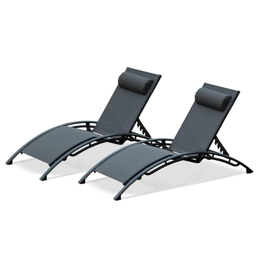 2-Piece Metal Adjustable Outdoor Chaise Lounge Patio Recliner Chairs with R