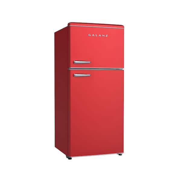 Red！ Galanz 18 cu. ft. Retro Top Mount Freezer Refrigerator with Glass