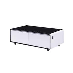 Coffee Table Fridge 27 in. 25 cu. ft. Retro Mini Refrigerator in White+Black, Bluetooth Speaker, Wireless Charging
