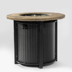 30 in. Black Round 40,000 BTU Steel Outdoor Propane Gas Fire Pit Table with Lava Rocks