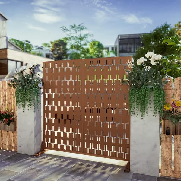 Dovelina 72 in. Galvanized Steel Outdoor Garden Fence Privacy Screen Garden Screen Panels Brick Pattern in Brown
