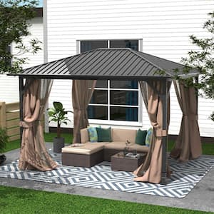 10 ft. x 12 ft. Hardtop Metal Gazebo, Heavy Duty Pergola with Mosquito Nets, Sturdy Outdoor Canopies Tent