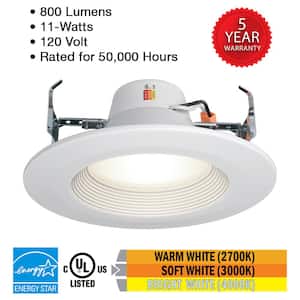 5 in./6 in. Selectable Integrated LED Recessed Trim Downlight 800 Lumens Color Changing CCT 2700K 3000K 4000K Dimmable