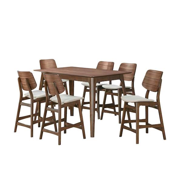 New Classic Furniture Oscar 7-Piece Walnut Wood Top Counter Table Set (Seats 6)