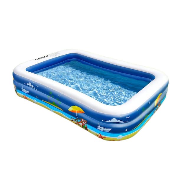 Afoxsos 100 in. L x 71 in. W Rectangular 22 in. Deep Inflatable Swimming Pool Family Full-Sized Swimming Pool with Beach Print