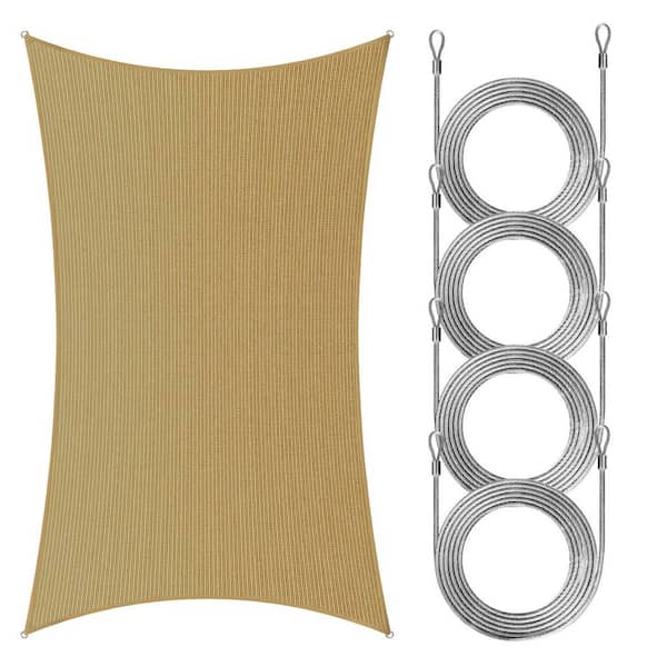 16 ft. x 20 ft. Rectangle Sun Shade Sail Screen Canopy with Rope-Sand Beige