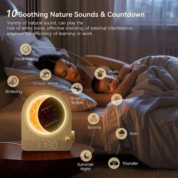 White Stepless Dimmable Moon Lamp Dual Alarm Clock with Wake Up