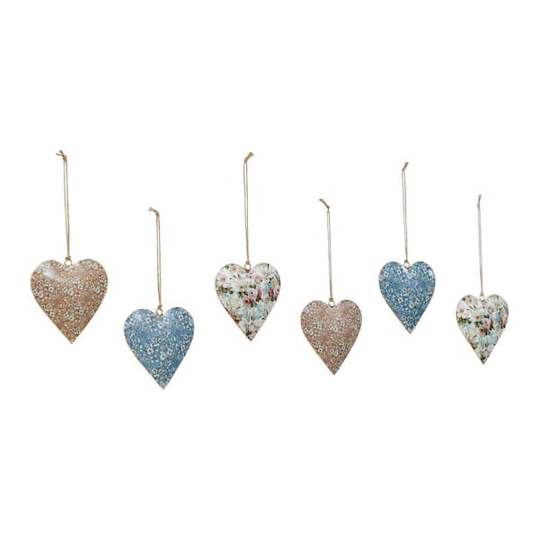 4 in. Cottage Multi Colored Floral Metal Christmas Ornament (Set of 6)