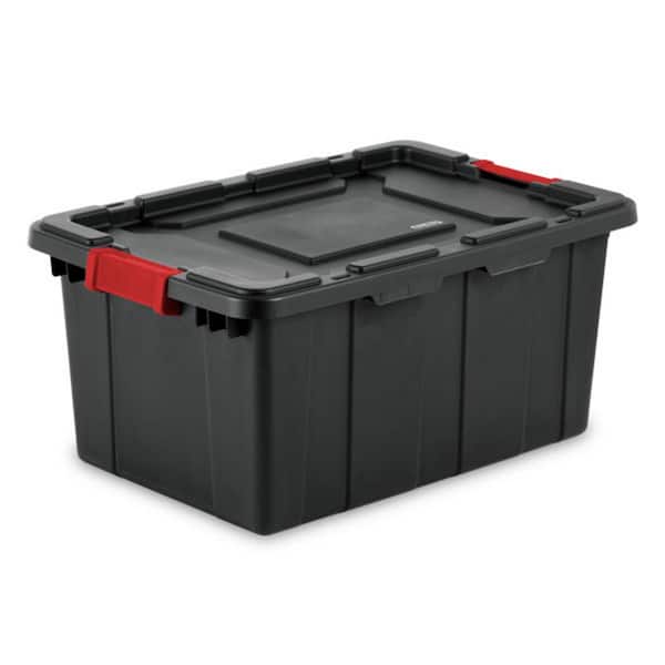 15-Gal. Durable Rugged Industrial Tote with Latches in Black (12-Pack)