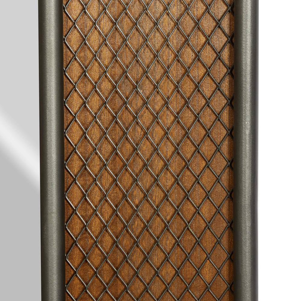 Brown Rectangular Wood Wall Mirror with Netting Frame