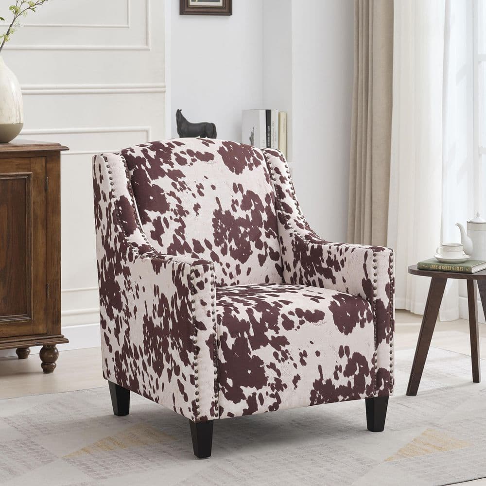 Elysabeth Milk Cow and Dark Brown Studded Club Chair
