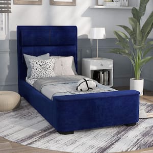 Claredon Blue Navy Wood Frame Twin Panel Bed With Storage