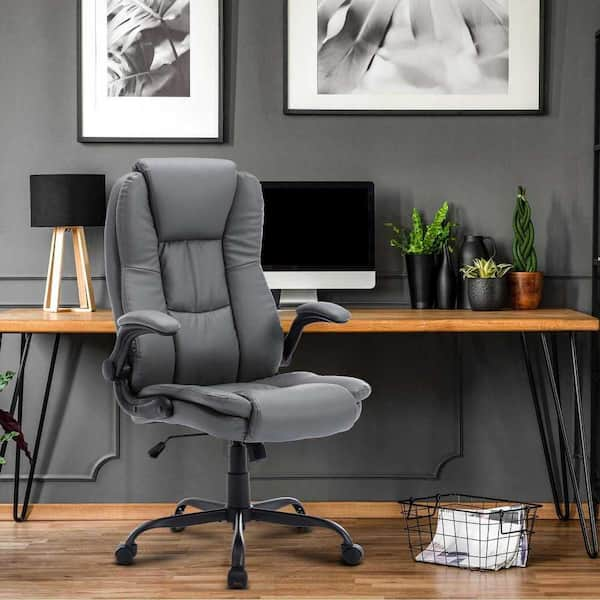 hzlagm Yingj Gray Faux Leather Swivel Executive Chair with Adjustable Arms  HZ-004-2GR - The Home Depot