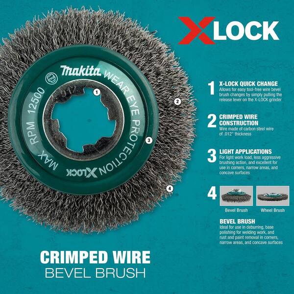 Makita X Lock 4 in. Carbon Steel Crimped Wire Bevel Brush D 73190 The Home Depot