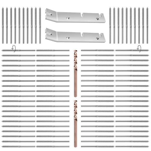 4 in. H x 0.125 in. W T316 Silver Metal Left and Right Handed Swage Lag Screws for Wood Post, Stair Railing Kit
