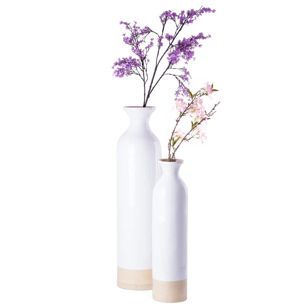 Uniquewise Glossy White Lacquer and Natural Bamboo Cylinder