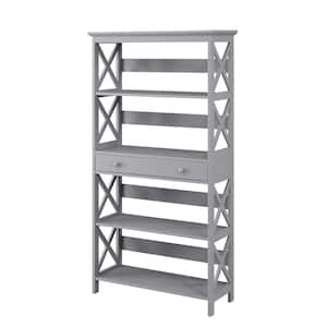 Oxford 31.5 in. W x 59.75 in. H x 11.75 in. D Gray MDF 5 Shelf Standard Bookcase with Drawer