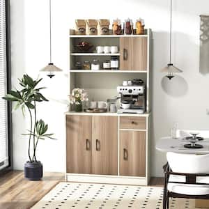 4-Door 71 in. White Kitchen Buffet Pantry Storage Cabinet with Hutch Adjustable Shelf
