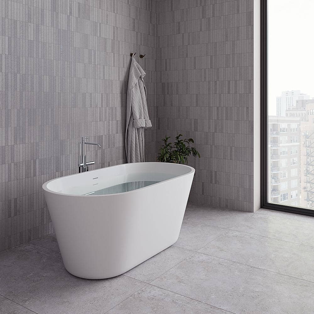 54" Glossy White Acrylic Freestanding Soaking Tub with Polished Gold Trim