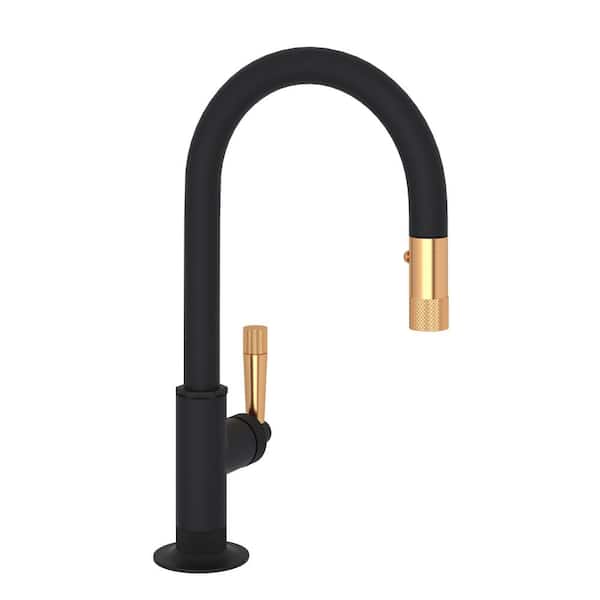 Graceline Pull-Down Single-Handle Bar Faucet in Matte Black and Satin Gold