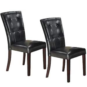 Leather Upholstered Black Dining Chair with Button Tufted Back (Set of 2)