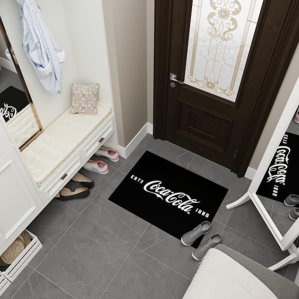Black 2 ft. x 3 ft. Entryway Mat Man Cave Decor Bedroom Coca-Cola Logo Non-Slip Area Rug