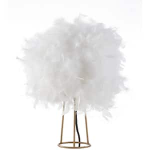 Stork 16 in. White/Gold Feather Metal LED Table Lamp
