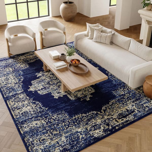 Nourison Grafix Navy Blue 8 ft. x 10 ft. Persian Medallion
