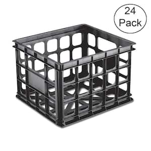 16929006 Plastic Black 10 Gal. Storage Box Crate, Black (24-Pack)