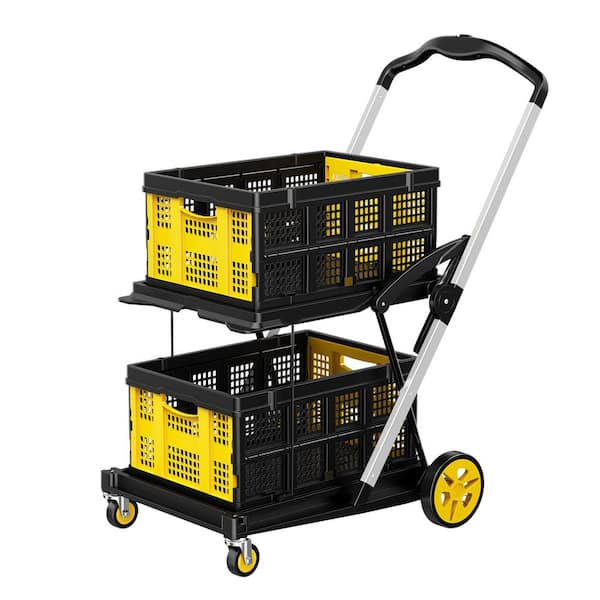LITEKON Tool Cart 29.9 in. 200 lbs. Multi Functional Collapsible Carts with 2 Storage Crates, Yellow