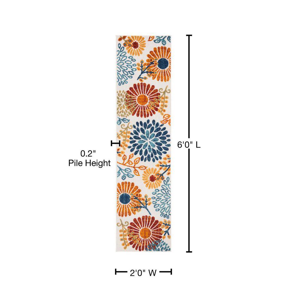 Cabana Red and Cream Floral Synthetic 2' x 6' Runner Rug