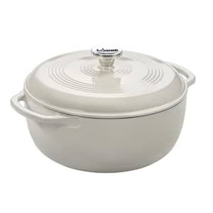 Enamelware 6 qt. Round Cast Iron Dutch Oven in Oyster White with Lid