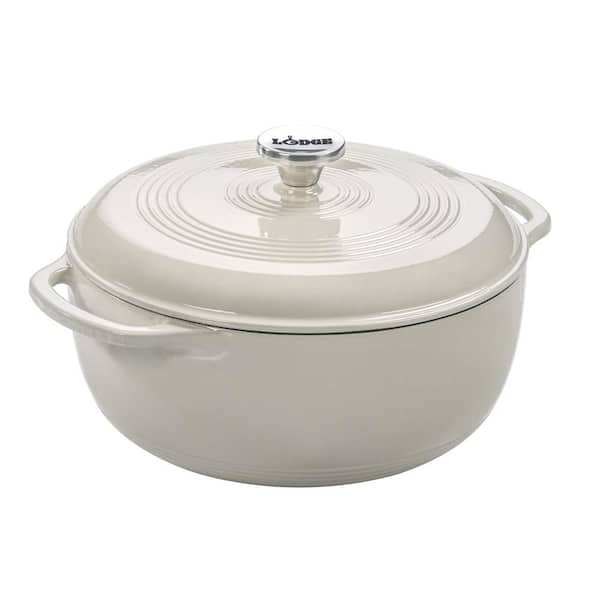 Lodge Enamelware 6 qt. Round Cast Iron Dutch Oven in Oyster White with Lid