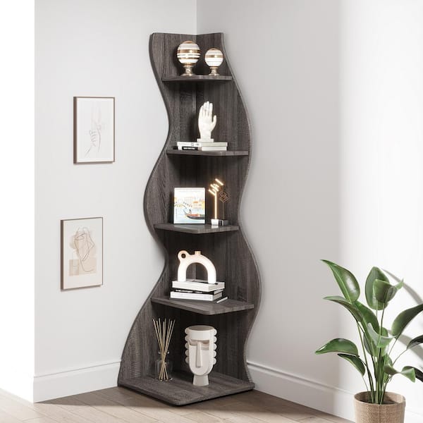 BYBLIGHT Eulas 69.8 in. Tall Gray Engineered Wood 5-Shelf