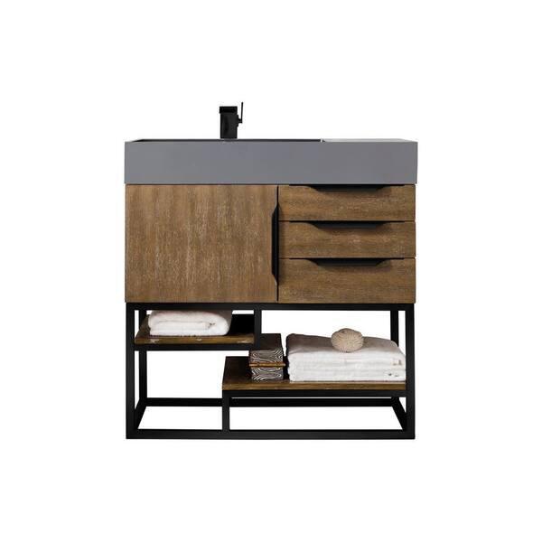 James Martin Vanities Columbia 35.5 in. W x 19 in. D x 36 in. H Bathroom Vanity in Latte Oak with Dusk Grey Glossy Composite Top