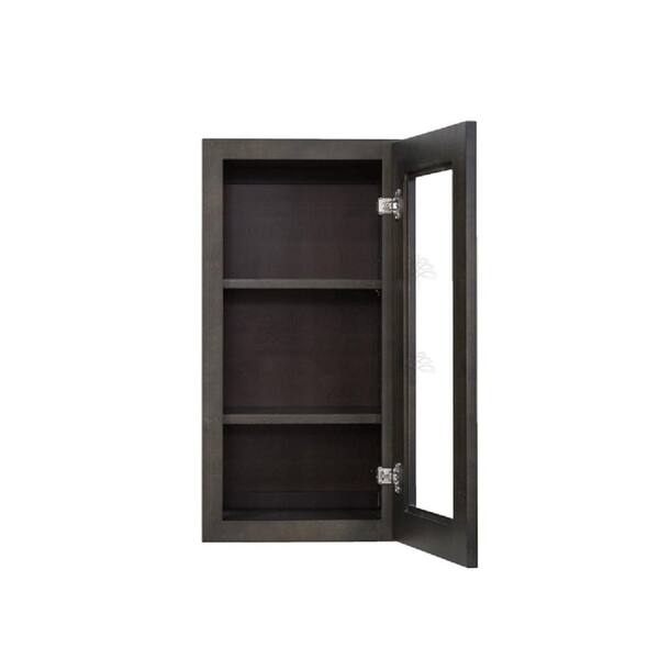 LIFEART CABINETRY Lancaster Shaker Assembled 15 in. x 36 in. x 12 in. Wall Mullion Door Cabinet with 1 Door 2 Shelves in Vintage Charcoal