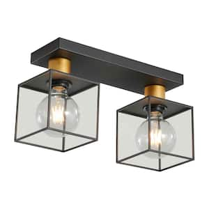 2-Light Black Metal Cage Modern Pendant Light Semi Flush Mount Kitchen Pendent Light (No Bulb)