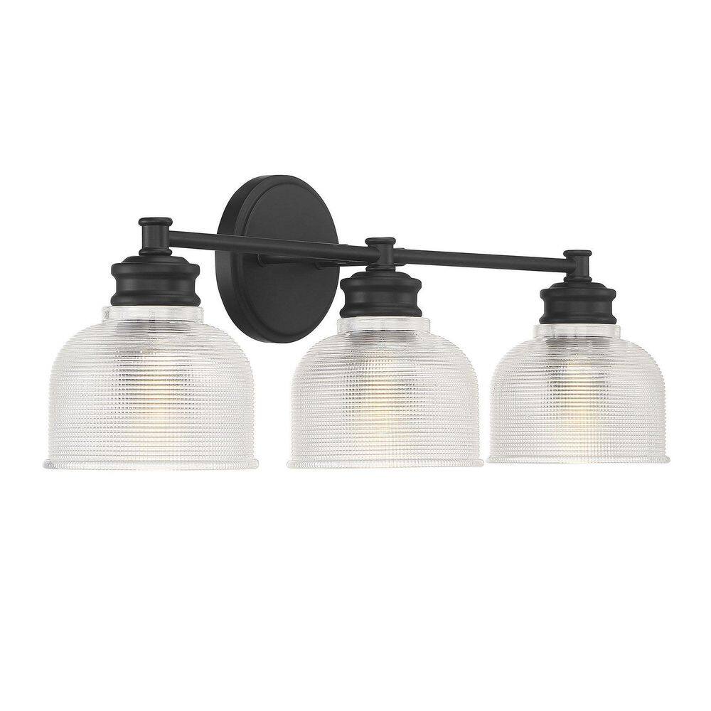 Matte Black 3-Light Vanity Fixture with Clear Glass Shades