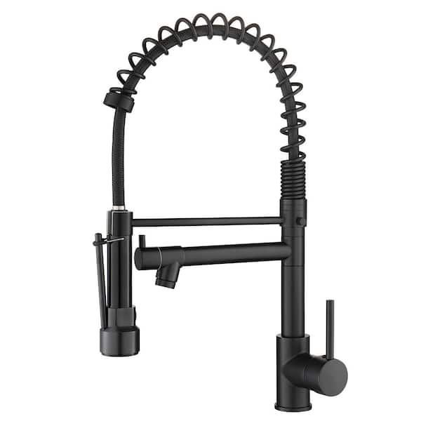 Fapully Commercial Style Single Handle Pull Down Sprayer Kitchen Faucet in Matte Black
