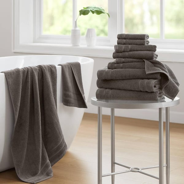 400GSM Essential Bundle 12-Piece Grey Cotton Bath Towel Set