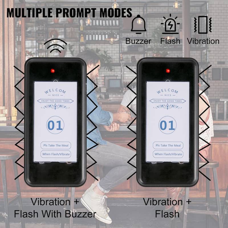 F101 Wireless Calling System 16 Pagers Touch Keyboard Restaurant Pager System with Vibration Flashing and Buzzer