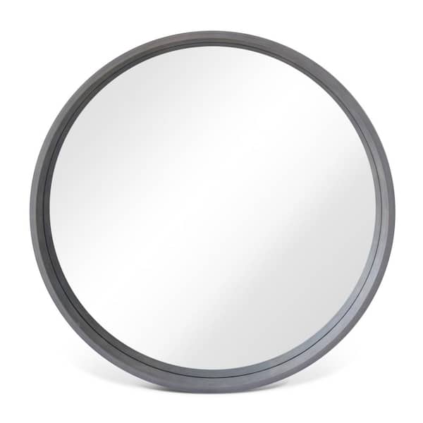 WallBeyond 32 in. W x 32 in. H Round Wall Mirror with Grey Finish Wood Frame