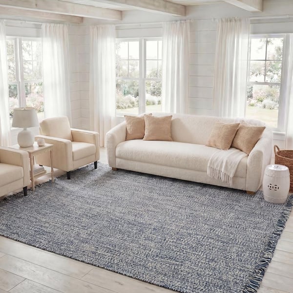 Braided 8 ft. x 10 ft. Navy Textured Washable Area Rug