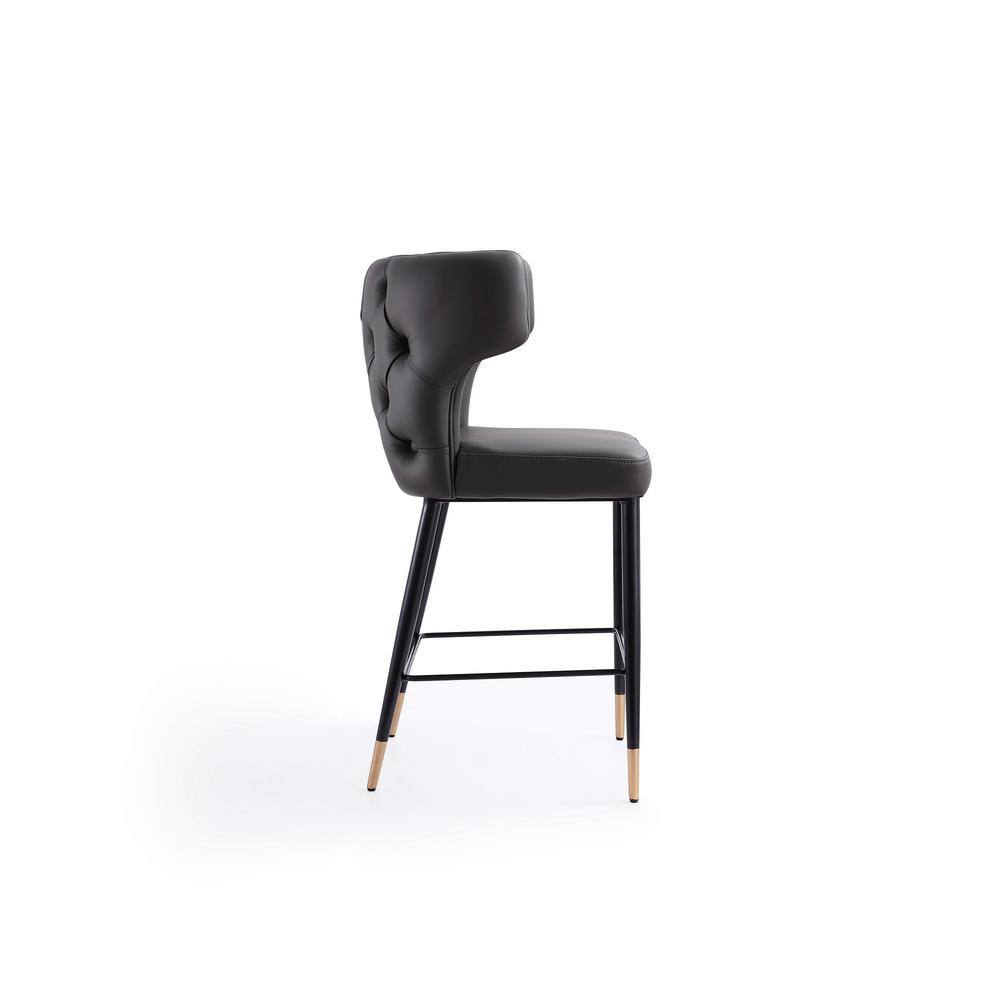 Gray Leather and Ash Wood Counter Stool with Gold Trim