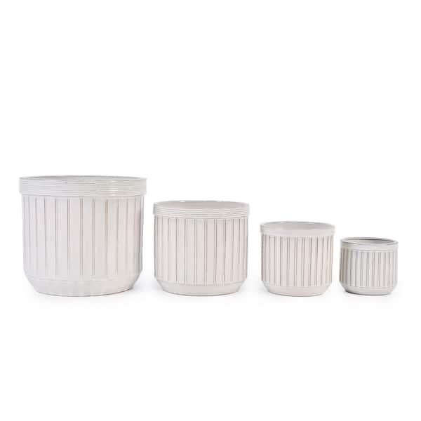 Cream Color Set of 4 Mixed Size Outdoor Ceramic Plant Pots Stylish Ceramic Planters for Indoor Outdoor Use