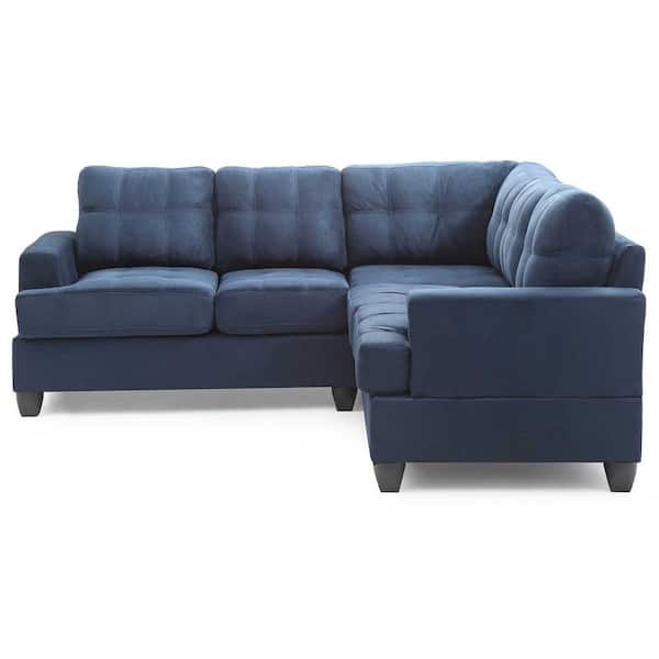 AndMakers Sandridge 80 in. W 2-Piece Microfiber L Shape Sectional Sofa in Navy Blue