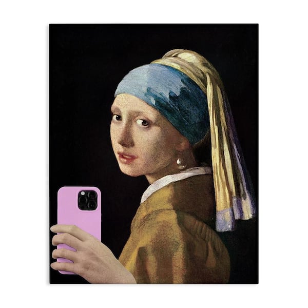 Girl with Pink Phone Funny by Masters Redux Unframed People Graphic Art Print 20 in. x 16 in.