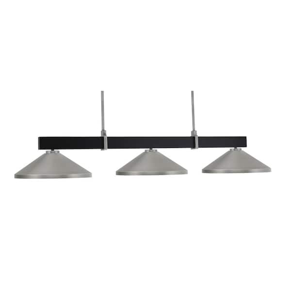 Balmore 3-Light Matte Black and Graphite Billiard Light with 14 in. Graphite Metal Shades