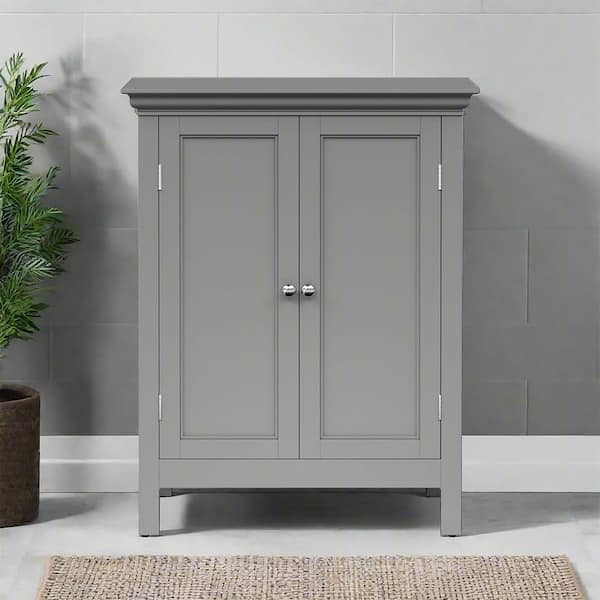 Teamson Home Stratford 26 in. W x 34.5 in. H x 13 in. D Contemporary Wooden Freestanding Floor Linen Cabinet in Gray with 2-Doors