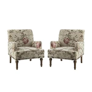 Latina Floral Armchair with Nailhead Trim and Turned Solid Wood Legs (Set of 2)